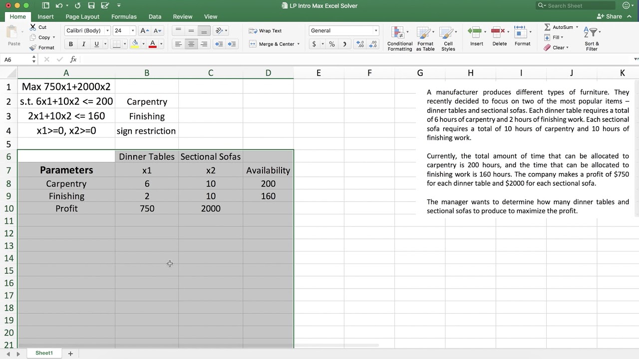Excel Solver Demonstration: A Manufacturing Problem