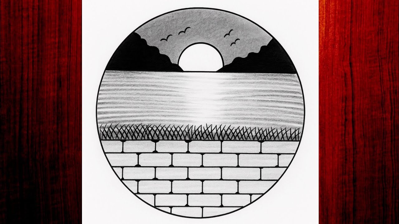 Easy circle scenery drawing /Easy drawing ideas for beginners/ How to draw pencil sketch drawing