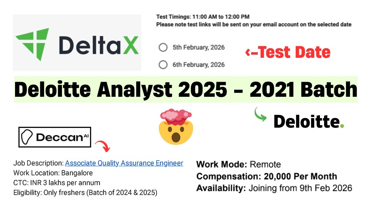 DeltaX Mega Hiring 2026/2025 | Direct Test Hiring 2025 | 2025 Batch Hiring Off Campus
