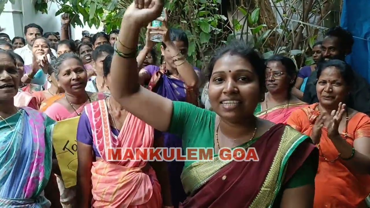 Chimbel tribal women demonstrating outside sarpanch Sandesh Shirodkar's residence.