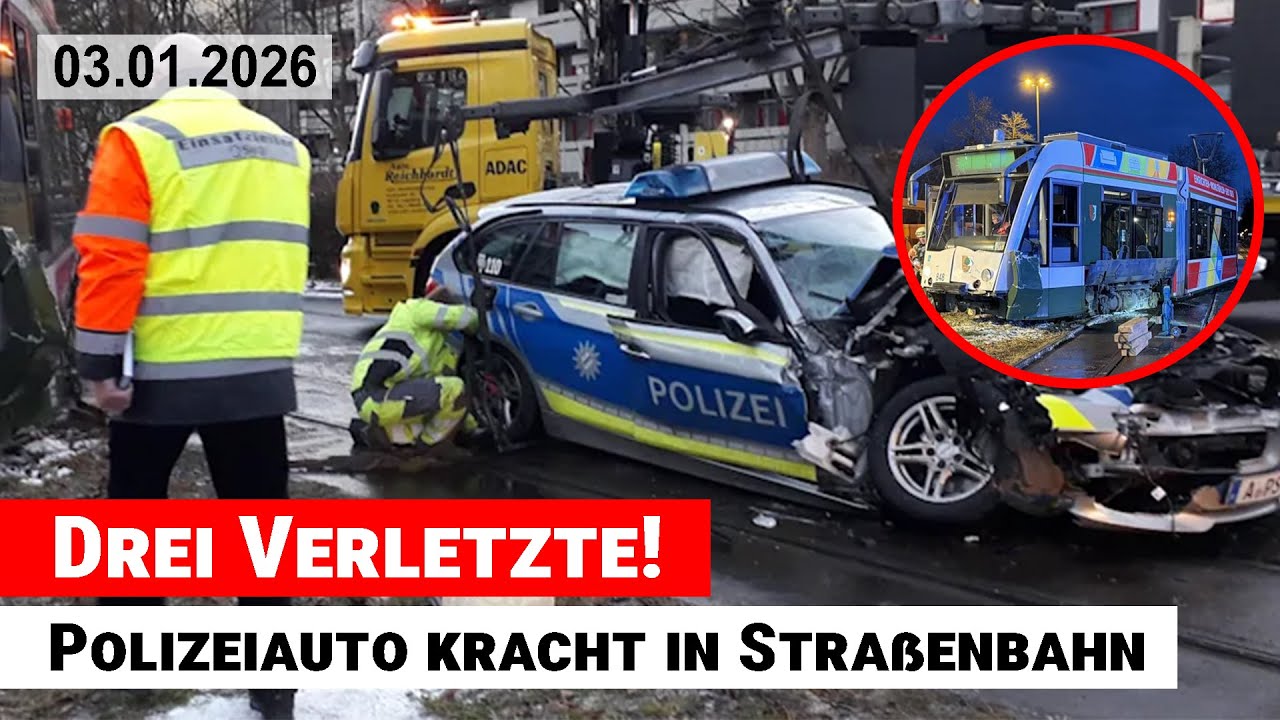 Crash in Augsburg: Drei Verletzte! Polizeiauto kracht in Straßenbahn