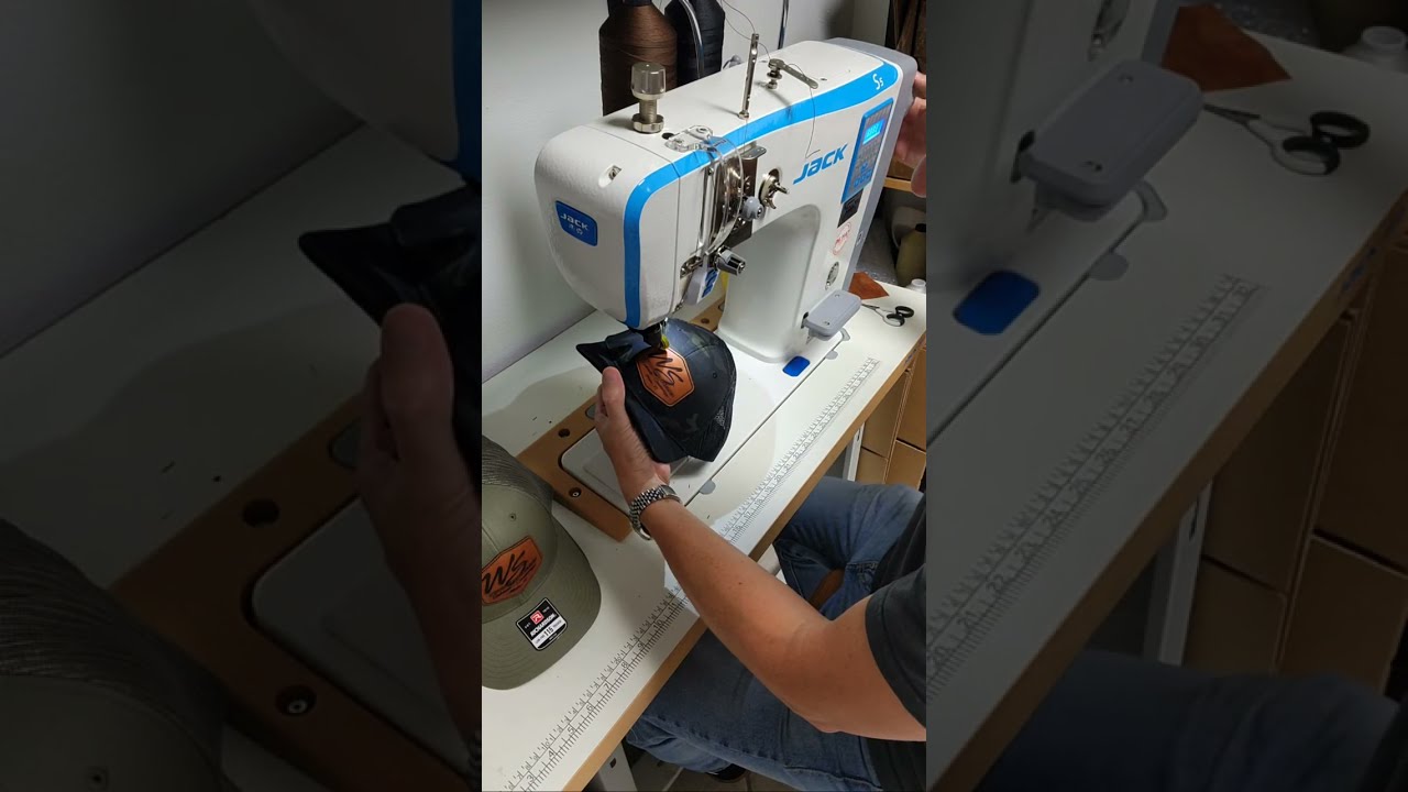 🚨 LIVE sewing leather patch hat on the Jack S5 Industrial sewing machine.