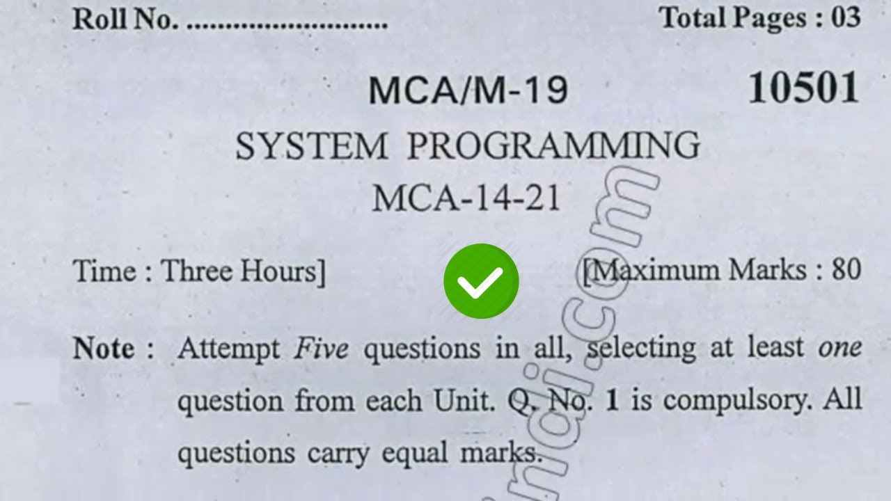 2019 Kuk MCA 2nd Sem System Programming Question Paper