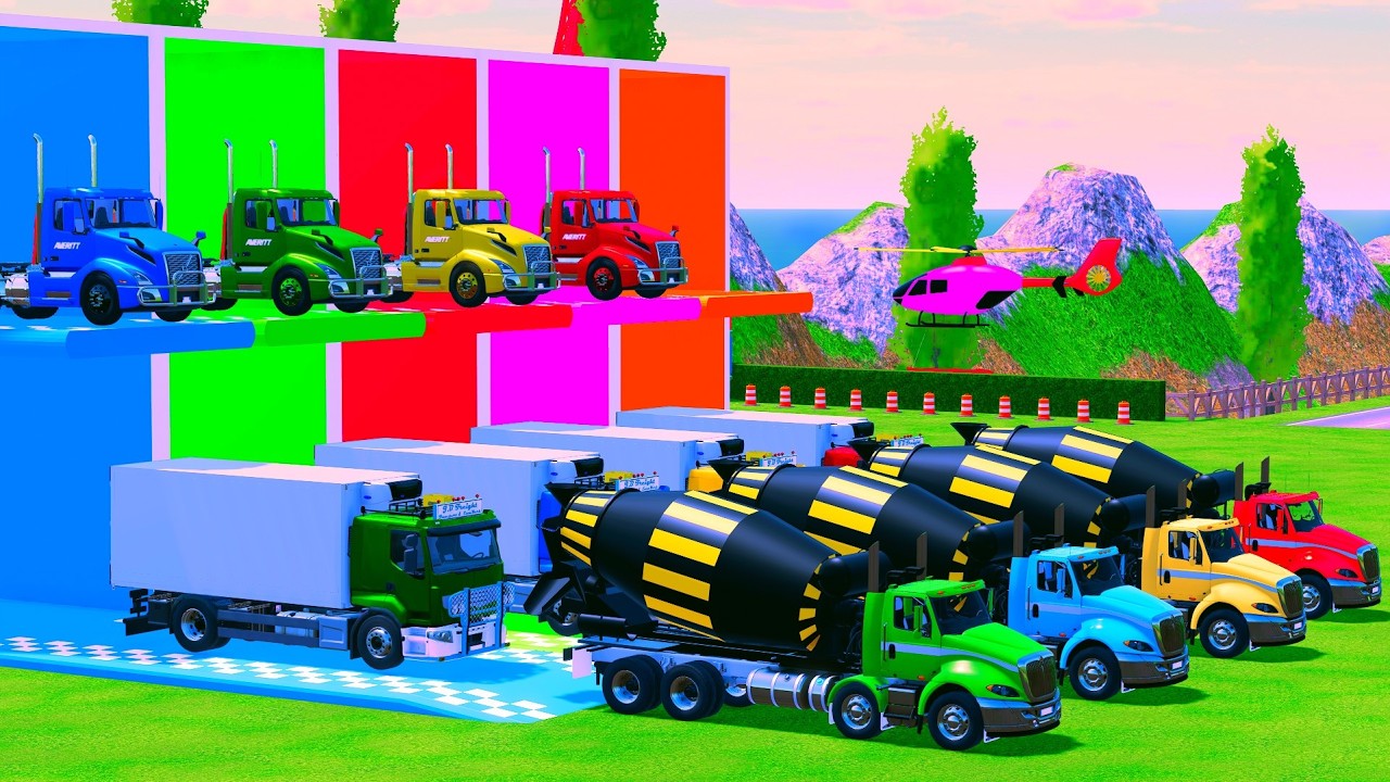 LONG FLATBED TRAILER - Transporting Kamaz Truck, All Colorful Mixer, Volvo, Man - FS 22 #24