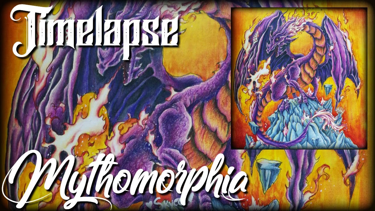 Timelapse - Coloring the (Fire) Dragon from Kerby Rosanes' Adult Coloring Book - Mythomorphia ♥