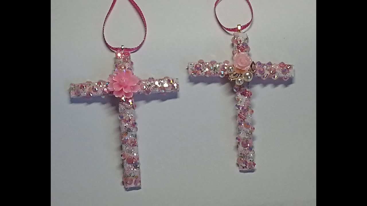 DIY~Beautiful & Sparkly Shabby Chic Cross Ornament! Easy!