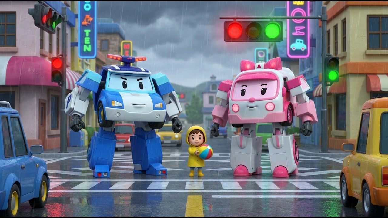Robocar Poli: The Dangerous Triple-Lane Crossing Rescue! 🚨 | Pedestrian Safety for Kids