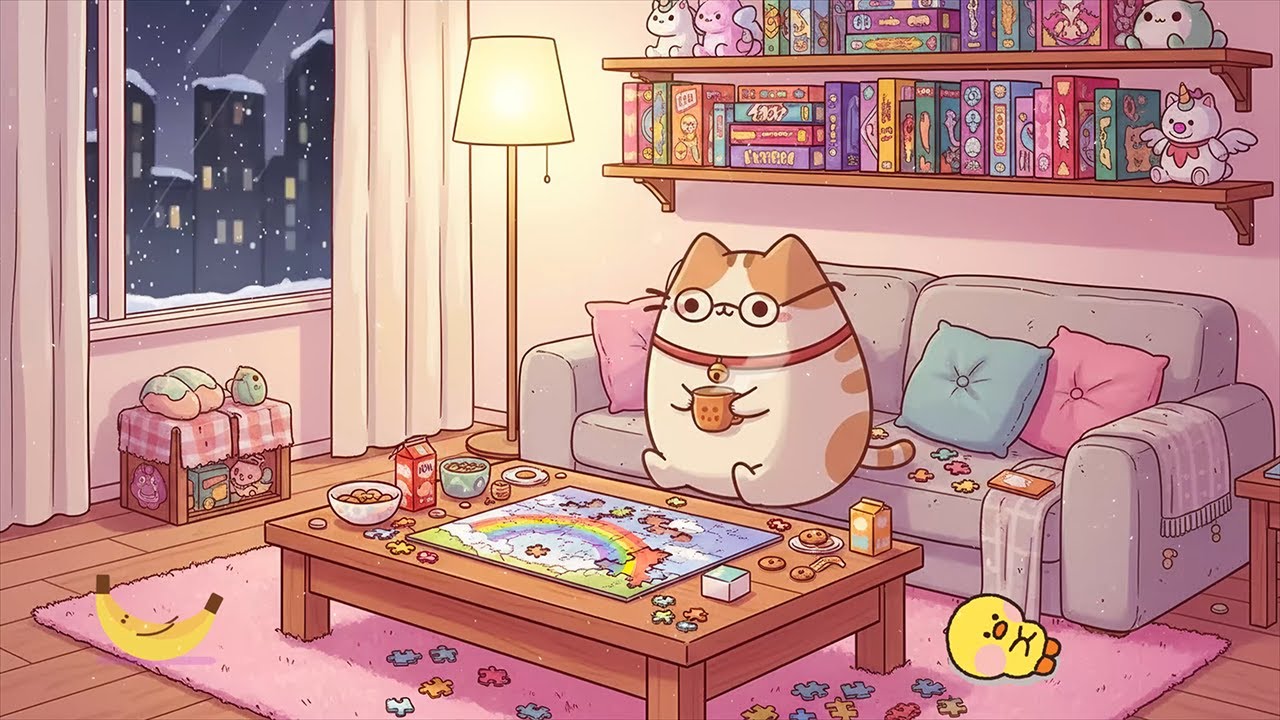 Mochi Cat's Winter Room ❄️ Cozy Lofi Music Snowy Night ✨ Soft Lofi to Relaxing & Focus