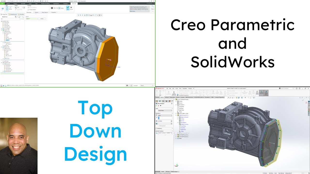 SolidWorks - Creo Parametric Comparison - Top Down Design (Part 1)