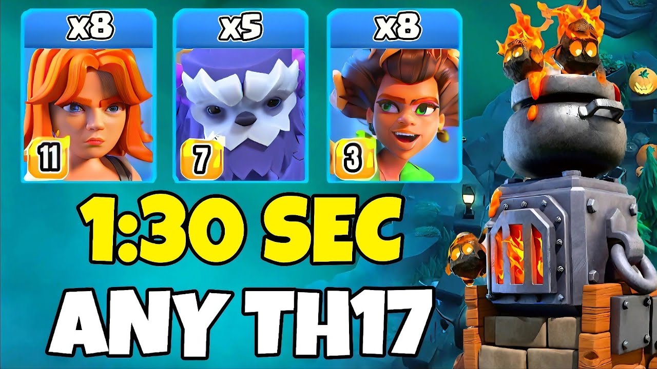TH17 Root Rider + Yeti + Valkyrie Attack Strategy | TH17 Attack Strategies (Clash of Clans)