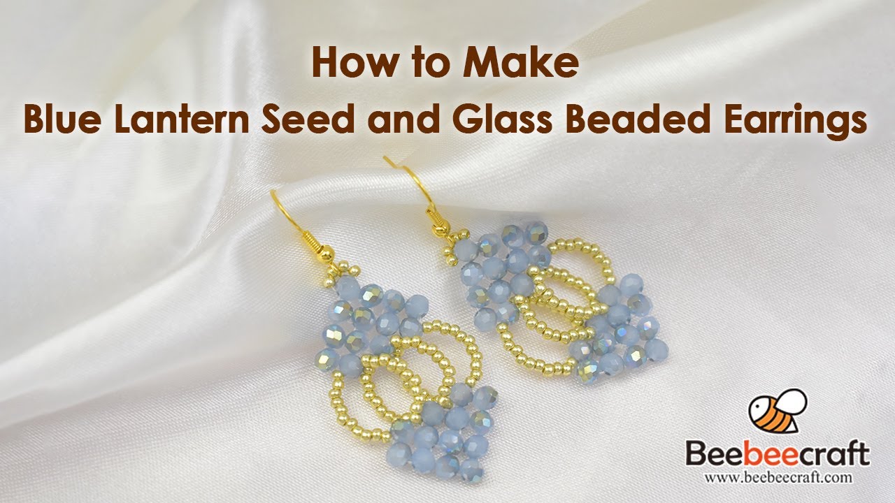 Beebeecraft Blue Lantern Seed and Glass Beaded Earrings
