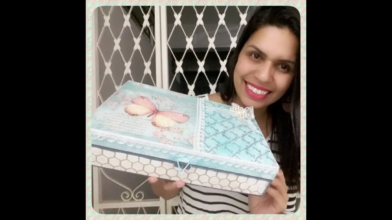 DECOUPAGE, CRAQUELÊ E STENCIL   CAIXA COM 3 TÉCNICAS