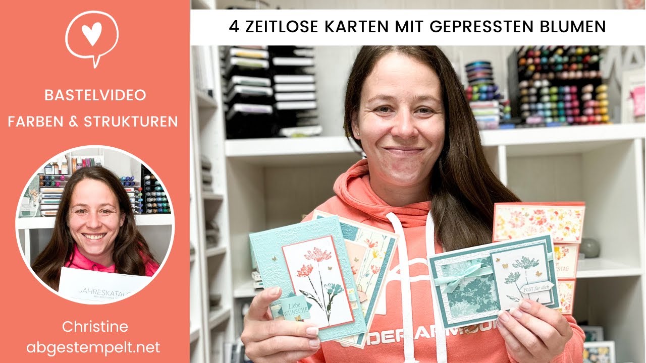 Anleitung 4 Karten mit gepressten Blumen basteln⎜Farben & Strukturen⎜Stampin' Up!®