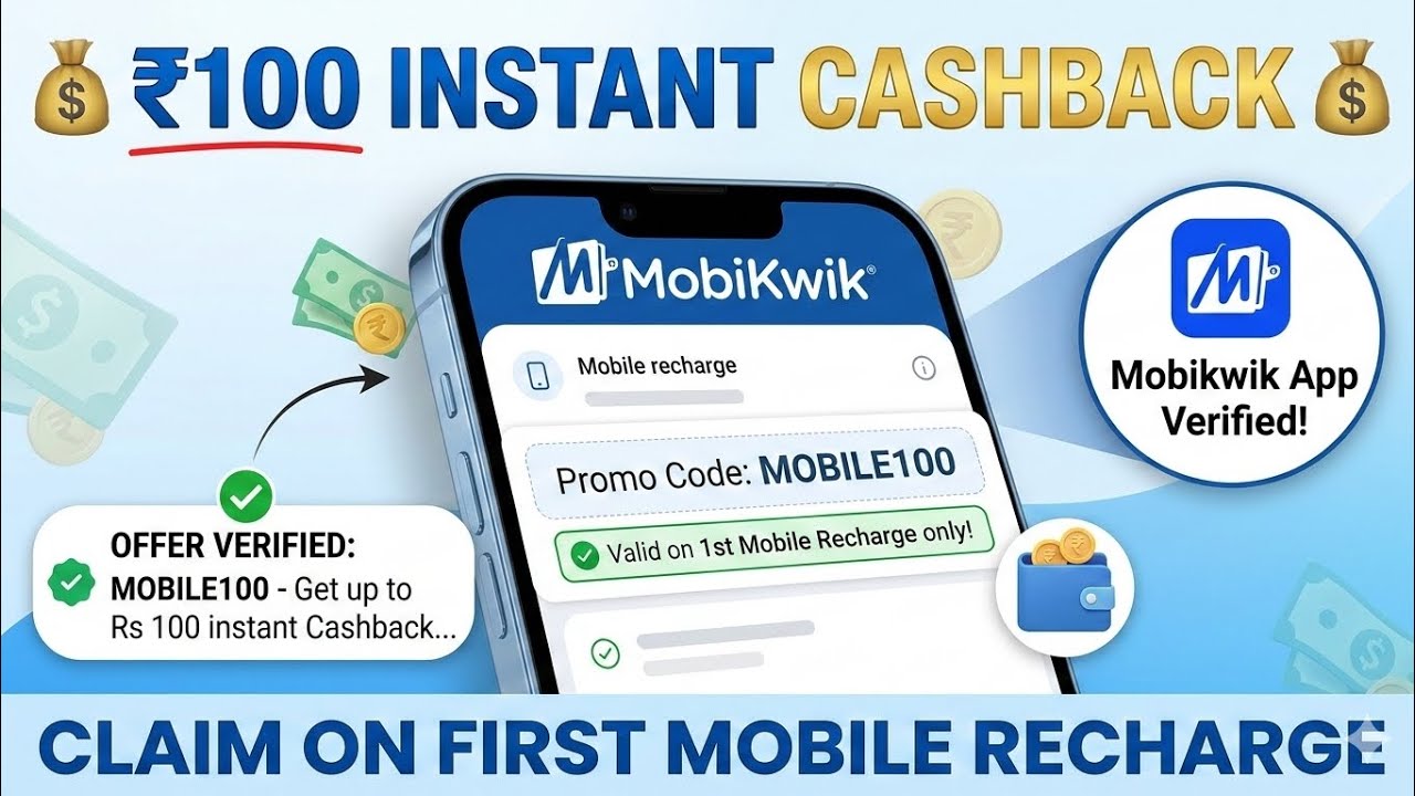Mobikwik app 100 rs cashback offer | Mobile recharge cashback offer 2026