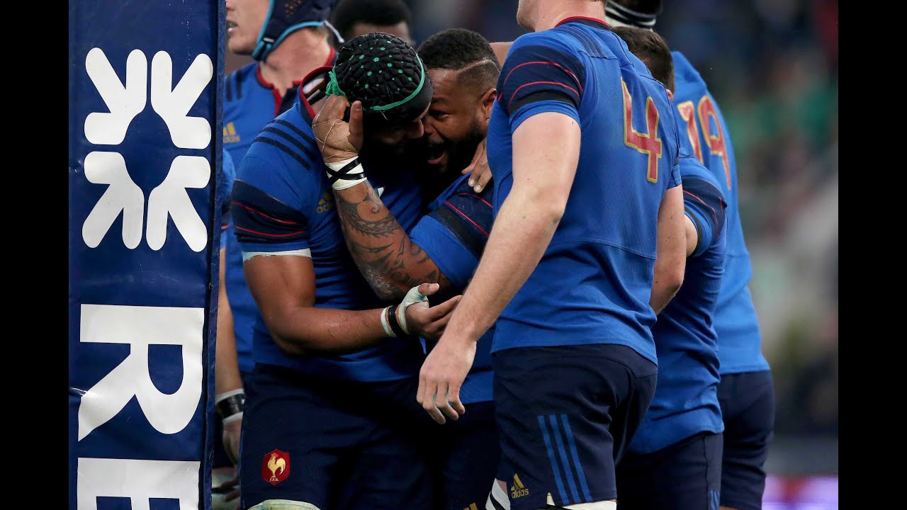 Mathieu Bastareaud spins over a Try, Italy v France, 15th March 2015
