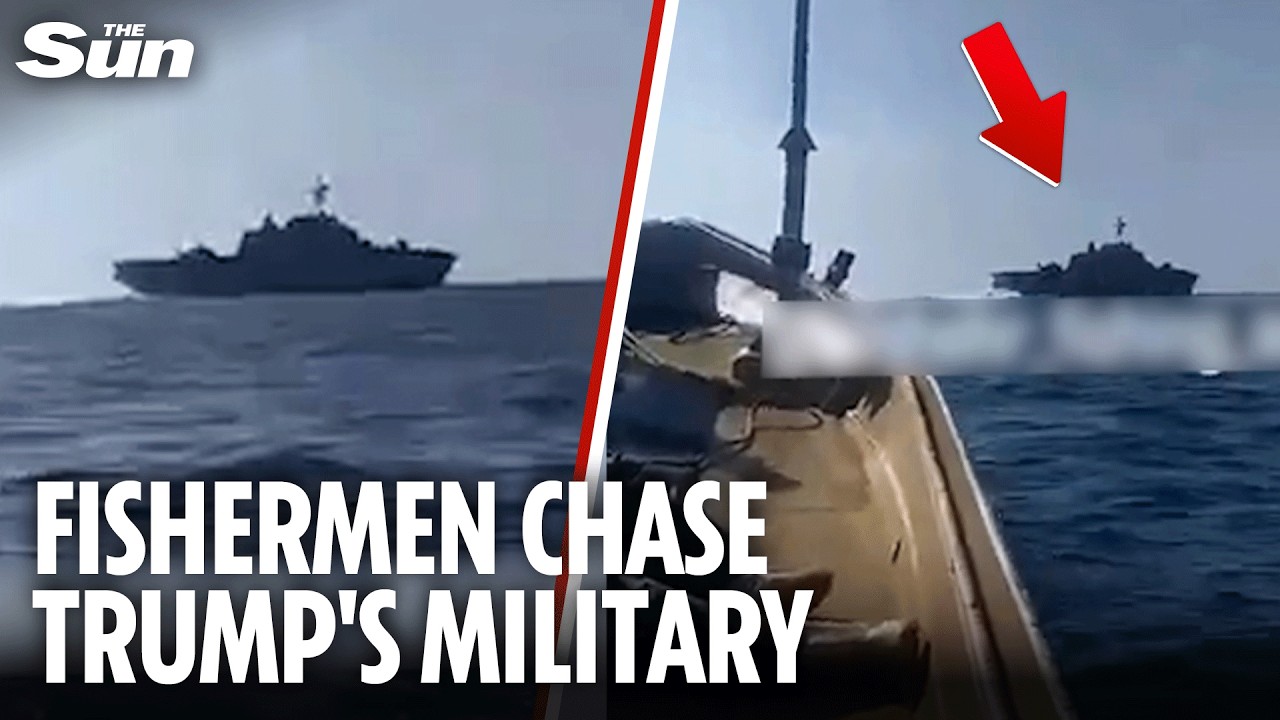 Moment tiny fishing boat HUNTS Trump's naval beast off the coast of Iran