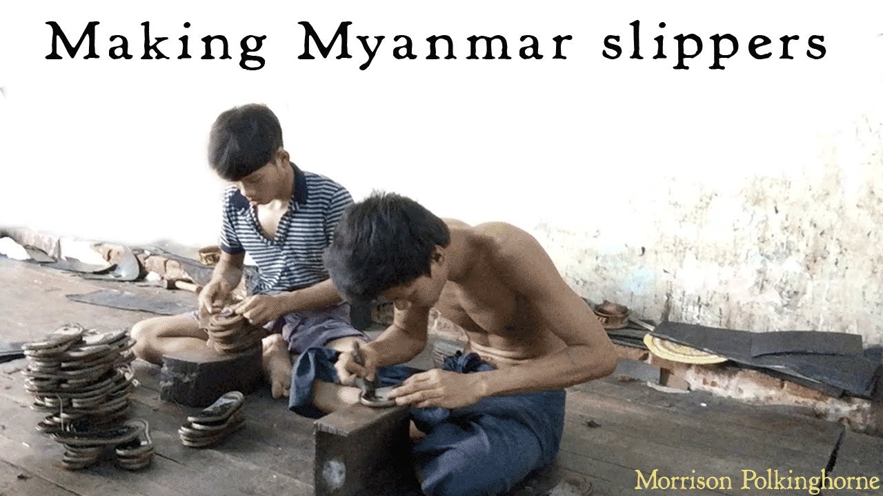 Making Myanmar velvet slippers - about 500 handmade flip-flops are made a day
