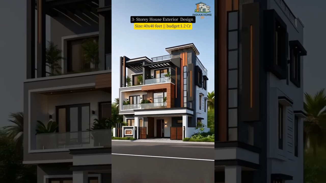 40x40 Feet House Design | Contemporary 3 Storey Home Elevation | Budget ₹1.2 Cr #home