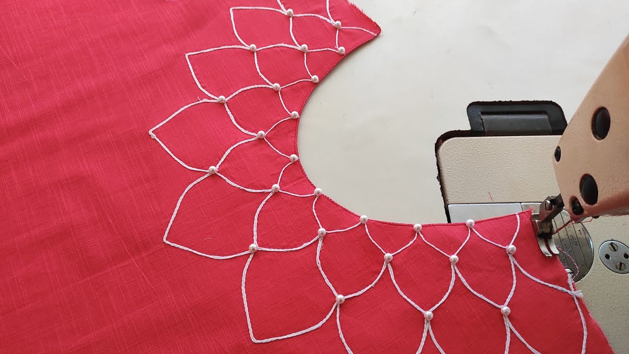 Amazing Sewing Trick || Normal Machine Embroidery Design For Neckline