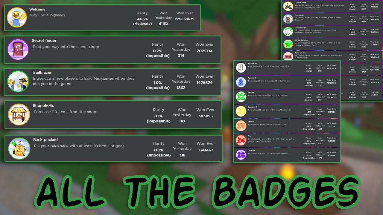 HOW TO GET ALL THE BADGES in Epic Minigames 2022