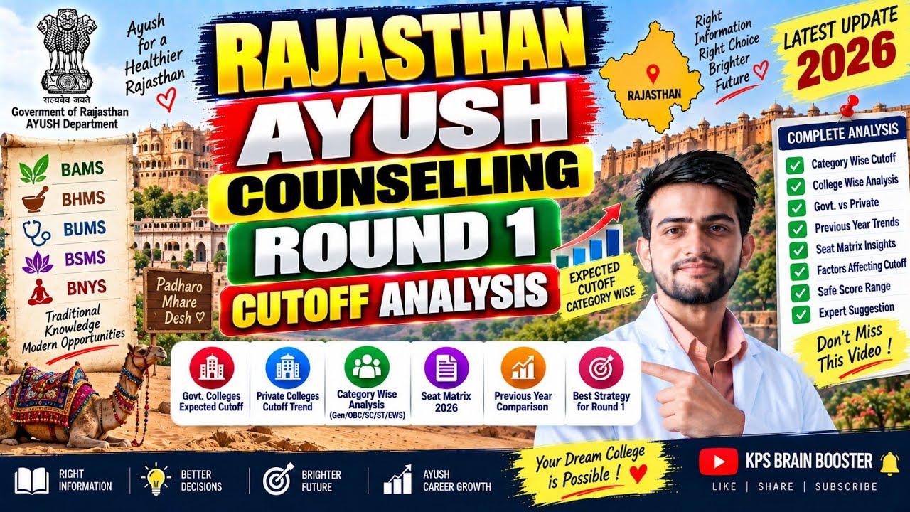 Rajasthan Ayush Counselling Round 1 Cutoff Analysis 2026 || Rajasthan BAMS Govt College Cutoff