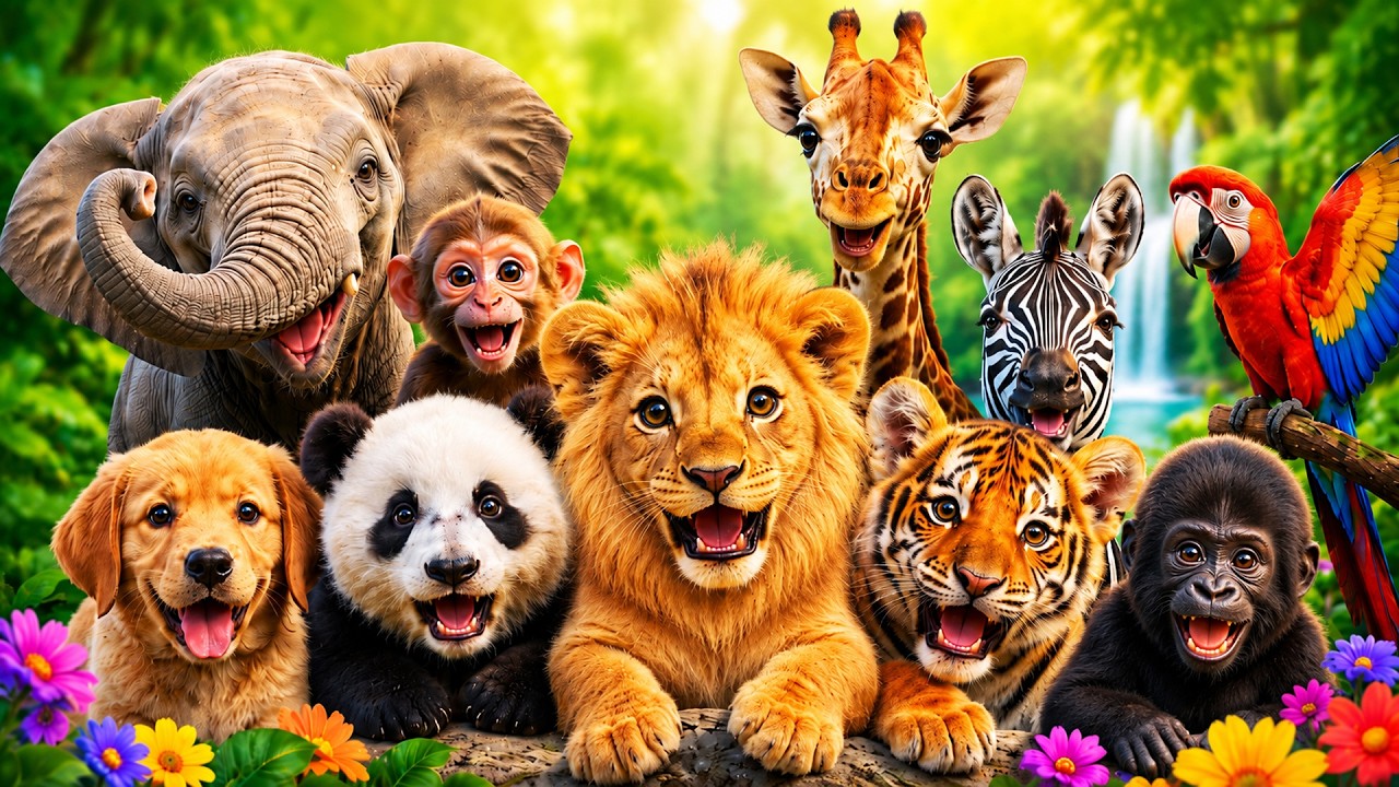 Wild Animal Sounds for Kids 🦁🐘🐯 | Cute Animal Names & Real Sounds | Learn Animals 4K