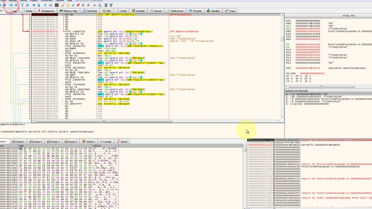 05c analyzing getproc addr in xdbg