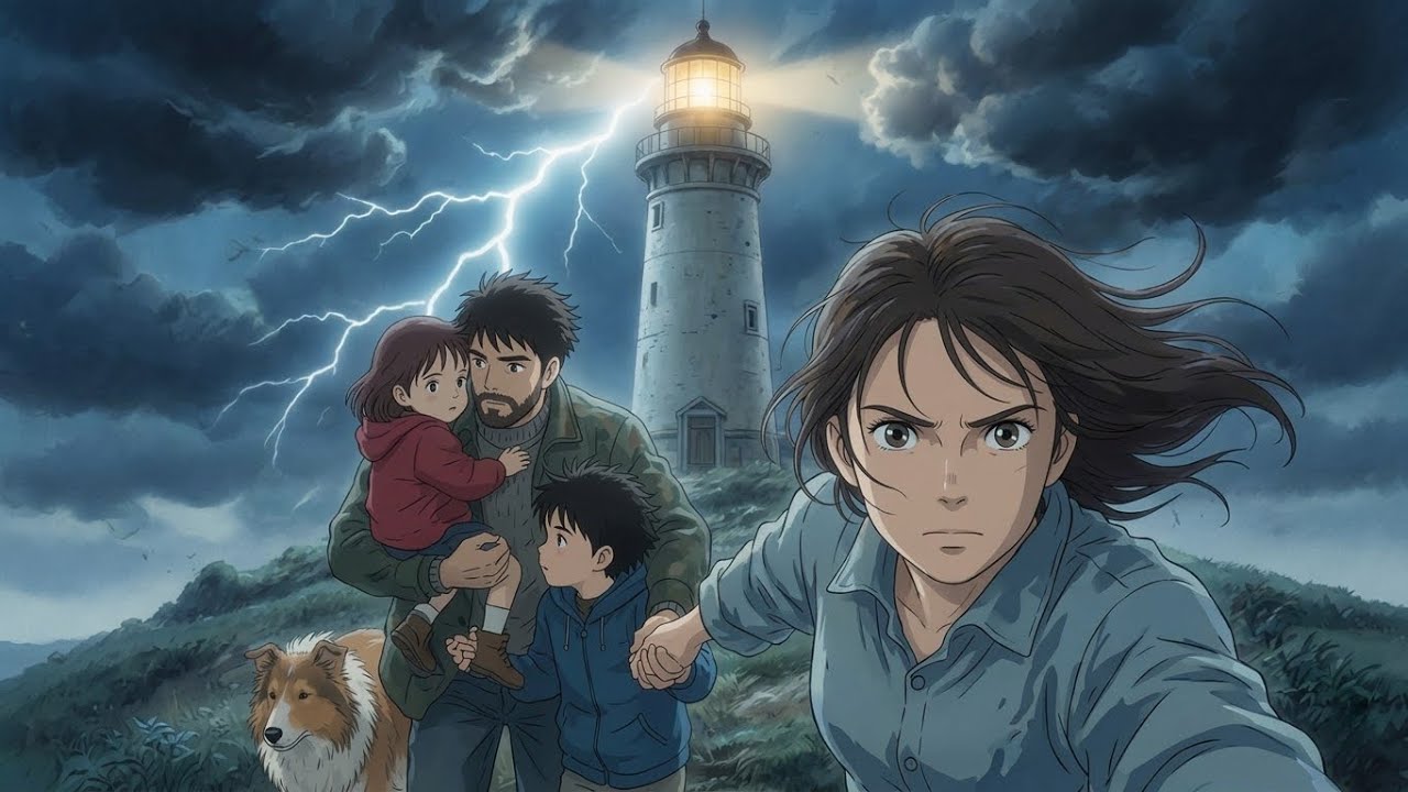 Stormy Lighthouse | Family Finds Shelter in Abandoned Tower | Ghibli Style Animation