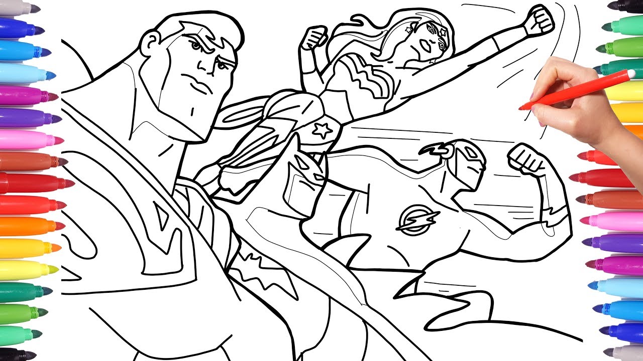 Superheroes Coloring Pages for Kids. How to Draw batman, Superman, Flash and Wonder Woman