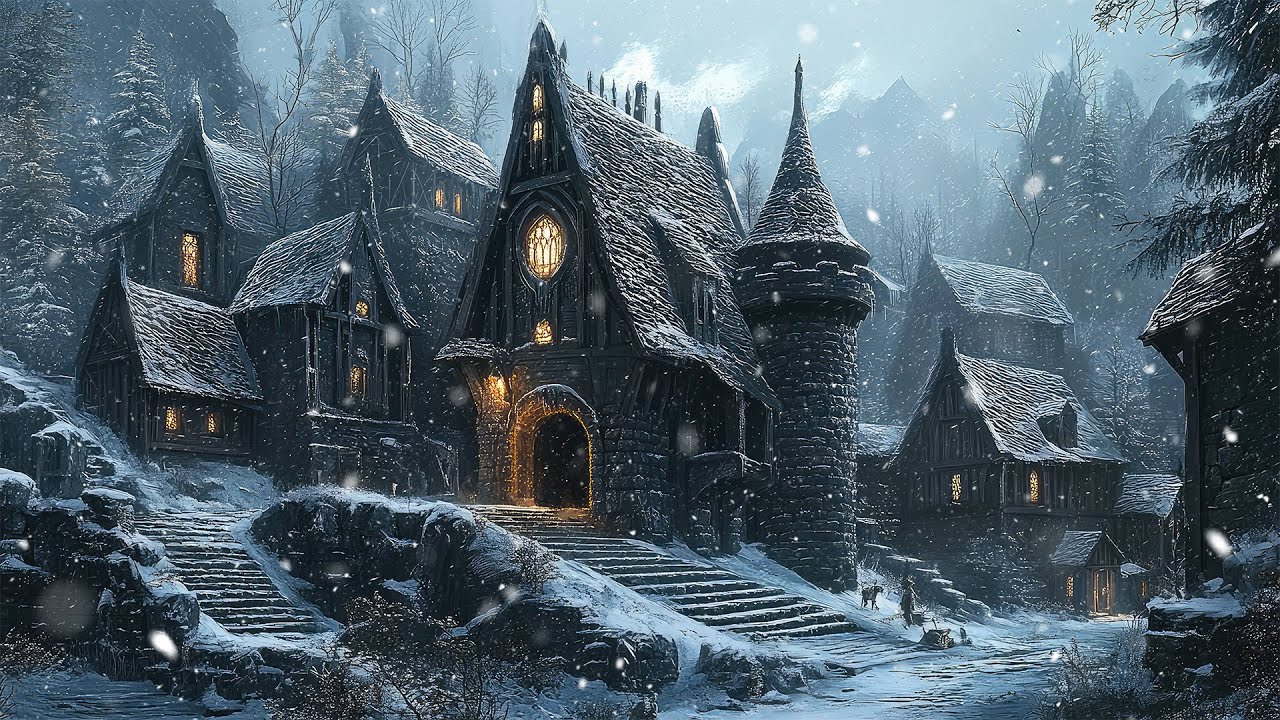 Frozen Hearth Beneath Northern Skies | Medieval Celtic Winter Ambience for Study, Focus & Relax