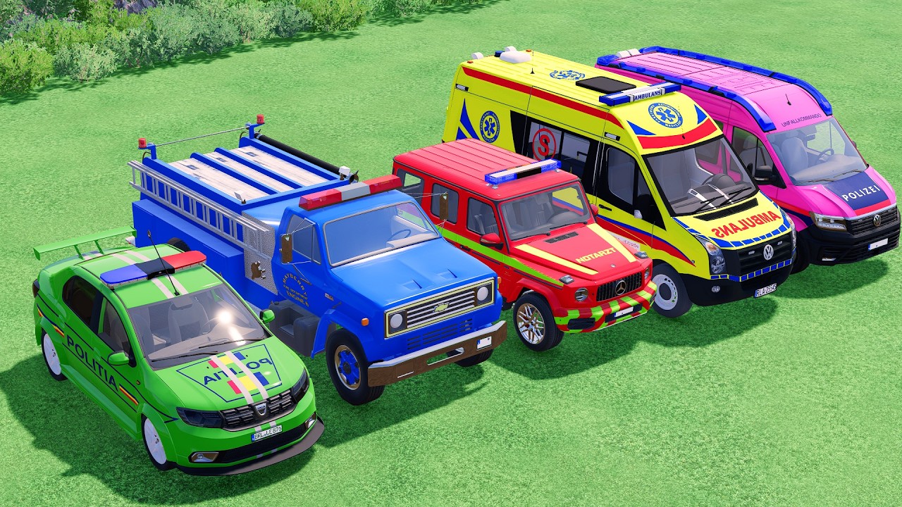 TRANSPORTING POLICE CARS, AMBULANCE, FIRE TRUCK, COLORFUL CARS WITH MIXER FARMING SIMULATOR 22! #250