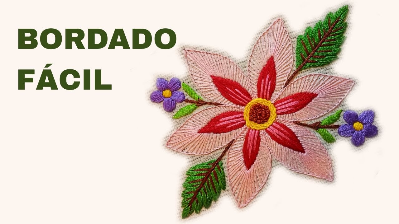 Bordado de flor em ponto cheio e caseado muito simples 🌹 BORDADO LIVRE