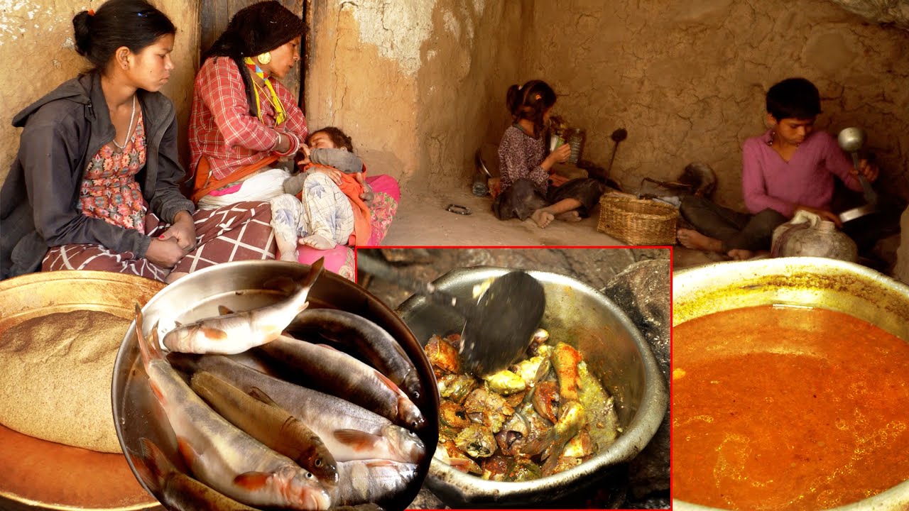 local fish curry by dharme's son in the village || rural Nepal || village life in the village ||