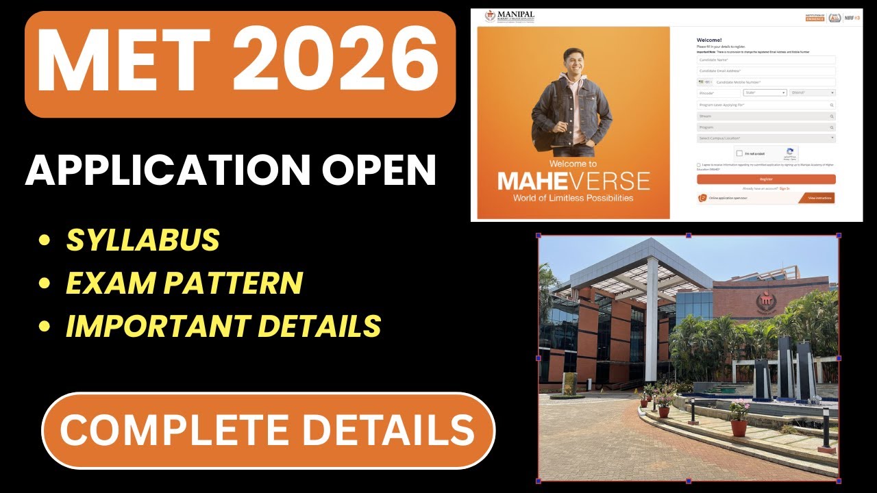 MET 2026: Manipal BTech Admission Form (Out), Exam Dates, Syllabus #jeemain2025 #jeemain2026#manipal