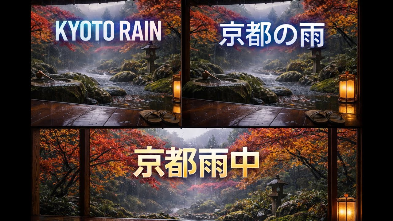 Autumn Rain in Kyoto | Cozy Zen Ambience, Koto Music & Falling Leaves (10 Hours)  京都の秋雨  京都秋雨