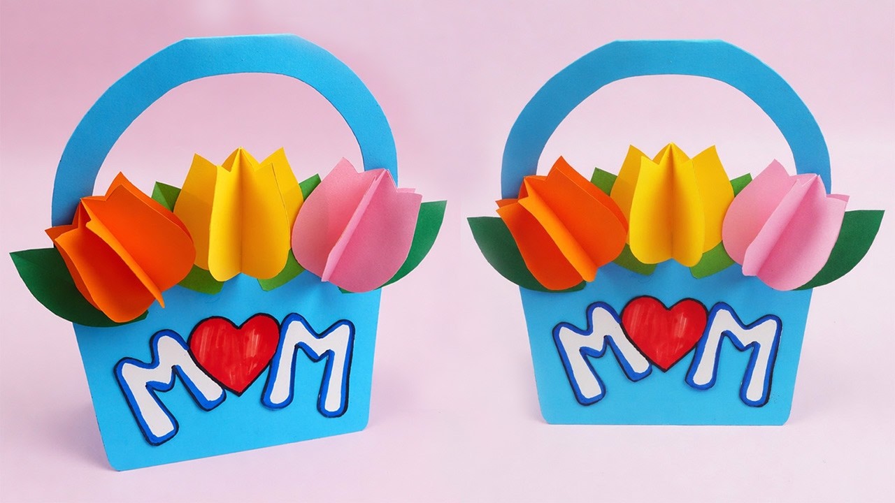 Muttertagskarte basteln: Tulpen Gru&szlig;karte f&uuml;r Mama- Muttertagsgeschenke basteln | Basteln mit papier