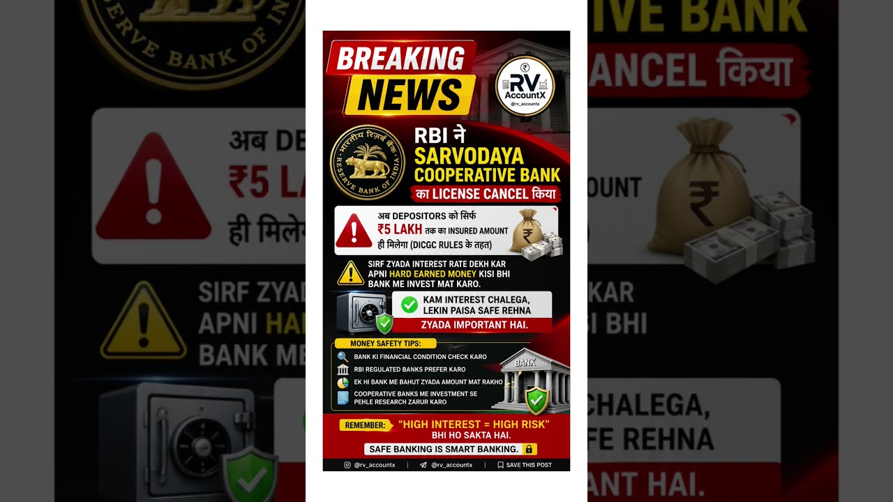 🚨 RBI Cancels Sarvodaya Cooperative Bank License | Depositors Get Only ₹5 Lakh Insurance 😱