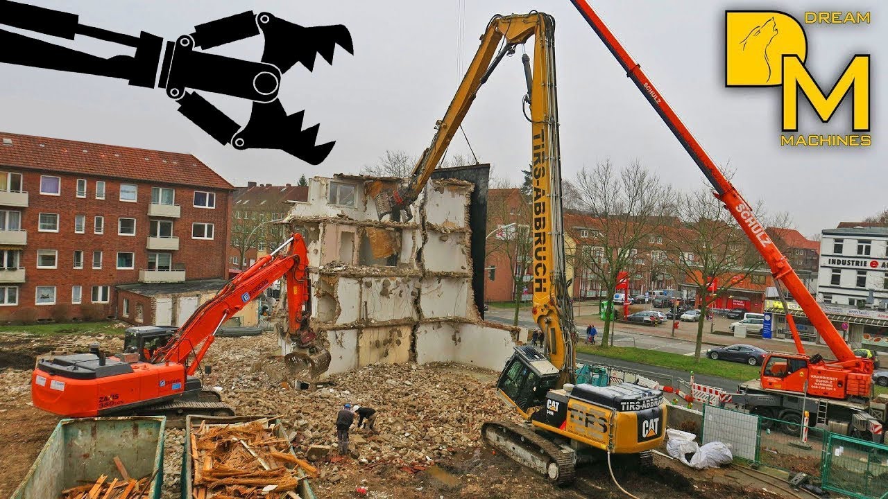 CATERPILLAR 349E LONGFRONT BAGGER SCHWERTRANSPORT + ABBRUCH BAUSTELLE BAUMASCHINEN DREAM MACHINES