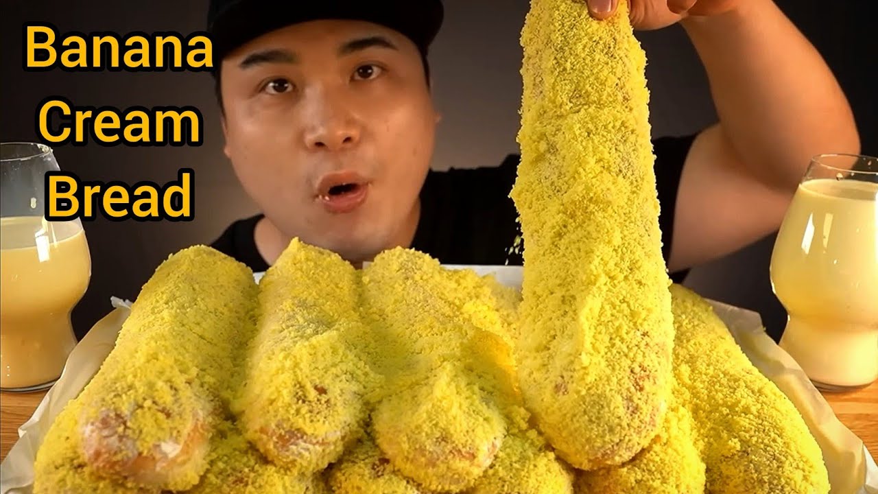 ASMR Eating BANANA Long Cream Bread #viral #mukbang #eatingshow #food #asmr #youtube #eatingsounds