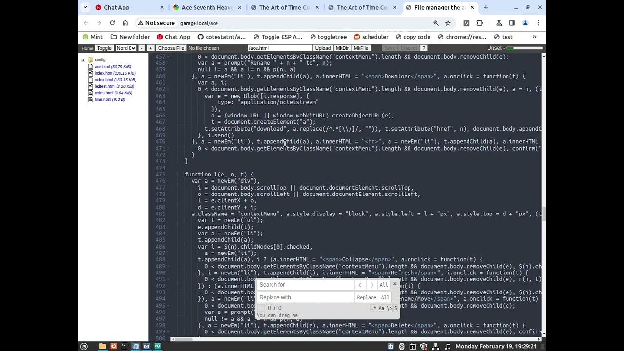 ESP8266 Webserver move drag Ace editor search replace