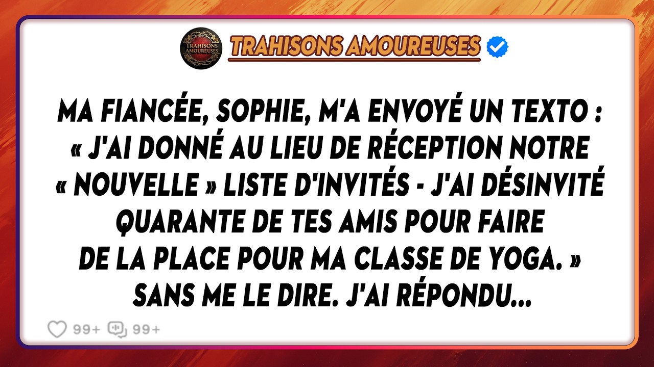 Ma Fiancée, Sophie, M'a Envoyé Un Texto : « J'ai Donné Au Lieu De Réception Notre « Nouvelle »...