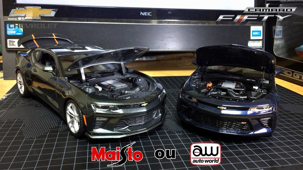 Comparativo Camaro SS 2017 Fifty 1/18  Maisto vs Auto World