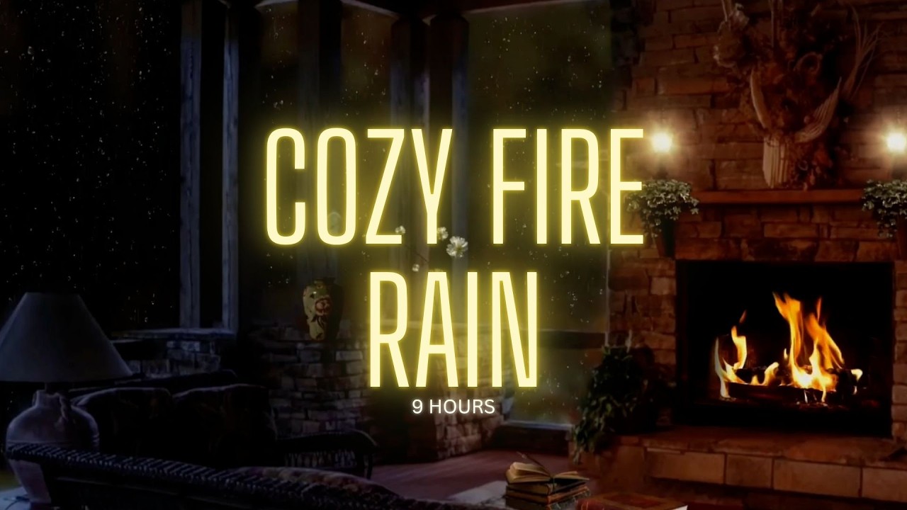Fireplace Rain Sounds at Night 9 Hours 🌧️🔥 Cozy Ambience for Sleep & Relaxation