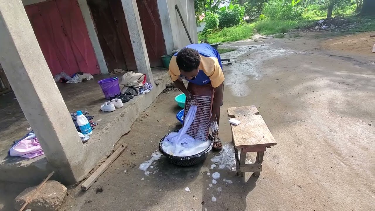 Laundry Day African village, Washboard
