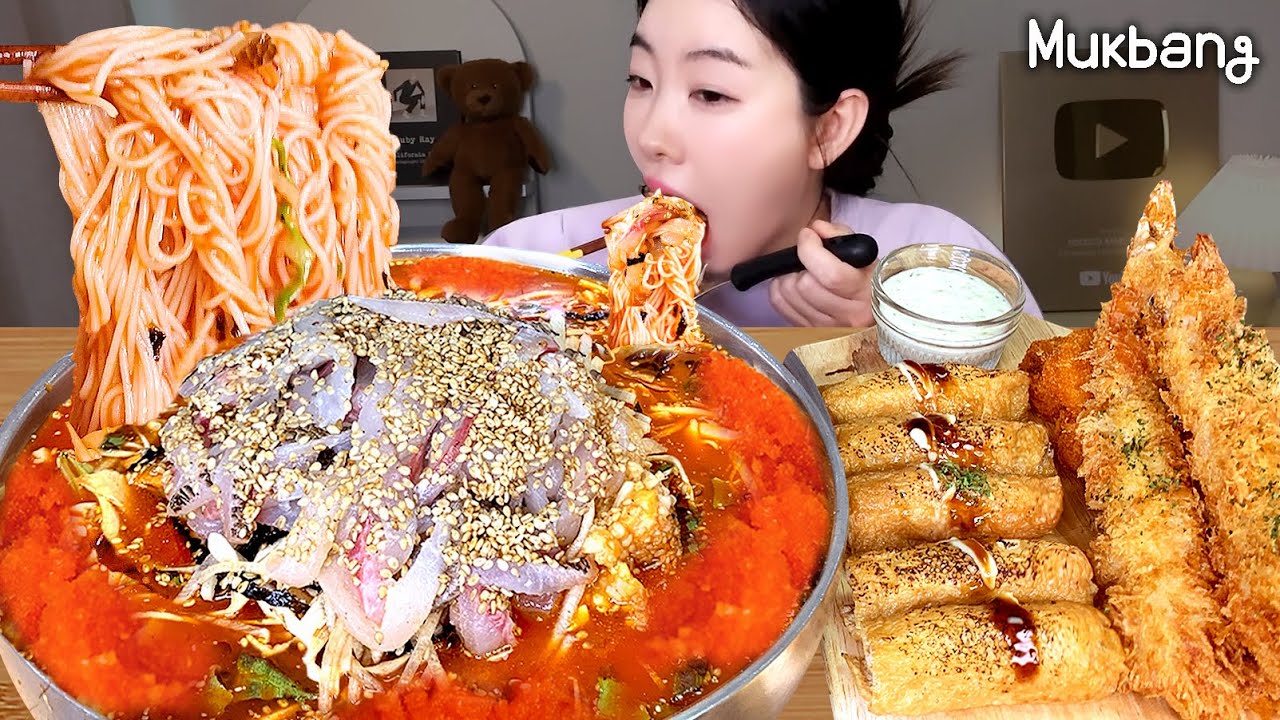 폭염에는 에어컨 빵빵하게 틀고 방구석 물회 휴가 👍🏻여러분 휴가가지마세요!! 천국이 따로 없어요!!❄️😆❄️ㅣ물회 먹방