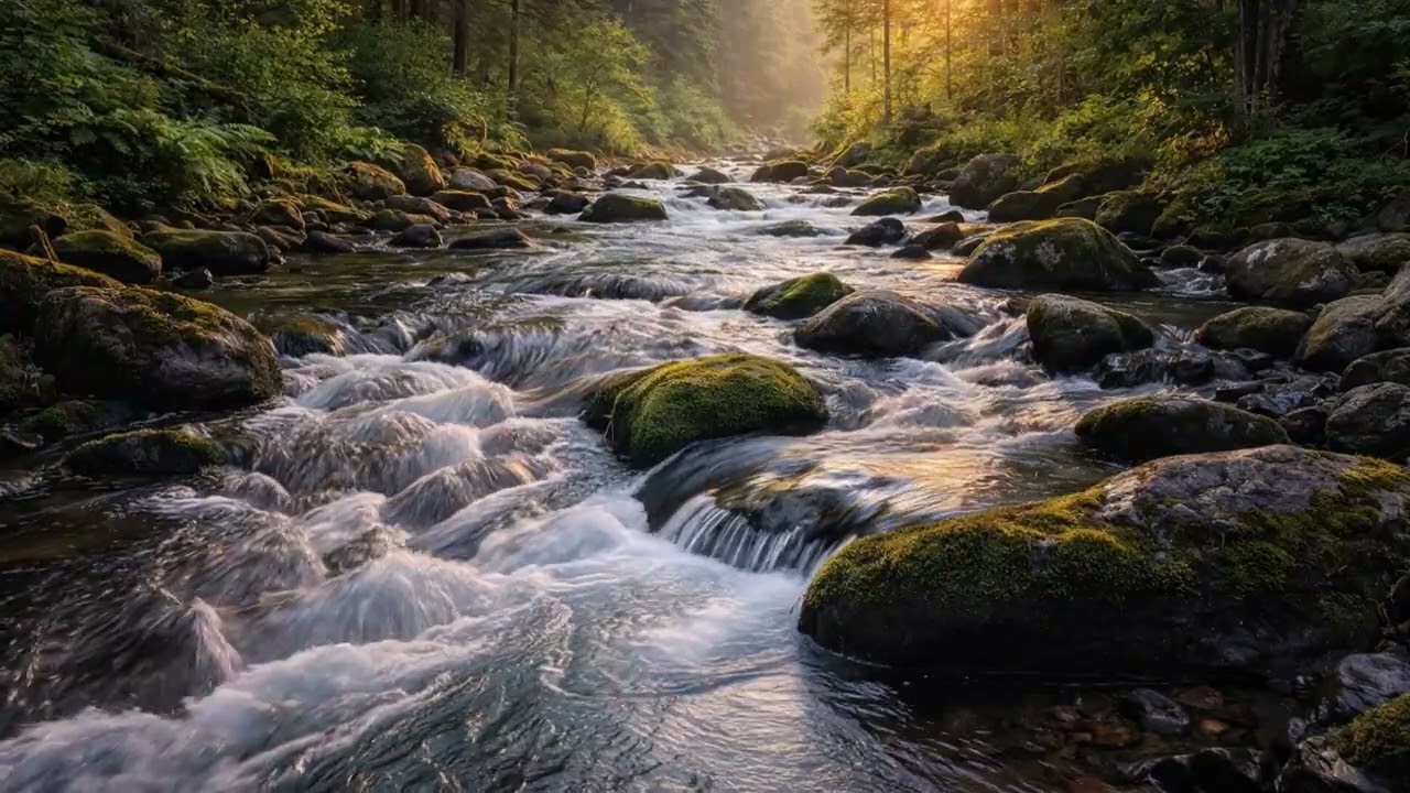 Mountain Stream Flowing | Relaxing River Water Sounds for Sleep 3 Hours
