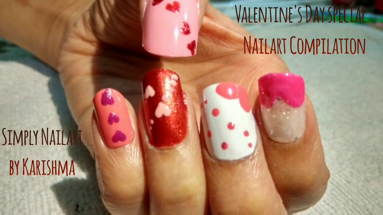 Valentine's Day Special Nailart Compilation| 5 Easy and Attractive Nailart designs