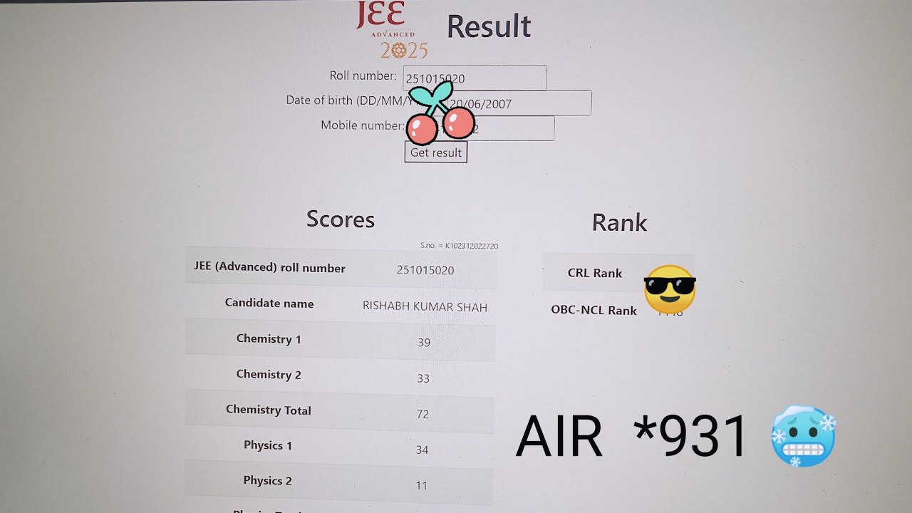 My JEE Advanced Results 🥶💫 || AIR *931