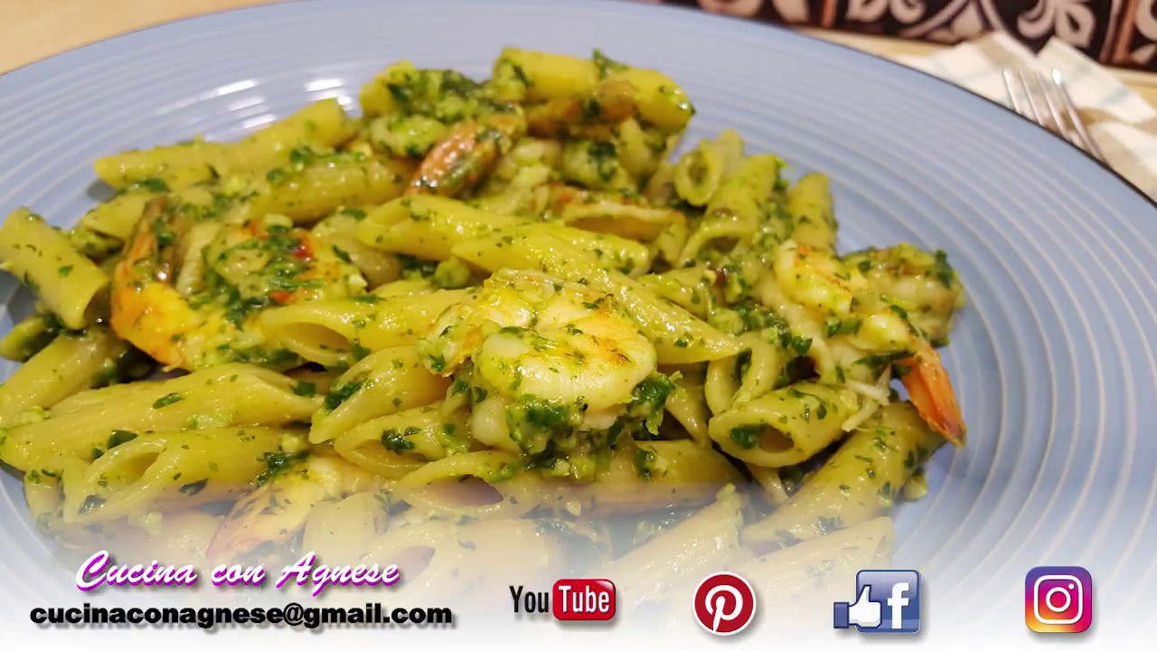 Cucina Con Agnese - 78. Pasta con Pesto di Rucola e Gamberetti - Arugula Pesto and Shrimps  Pasta