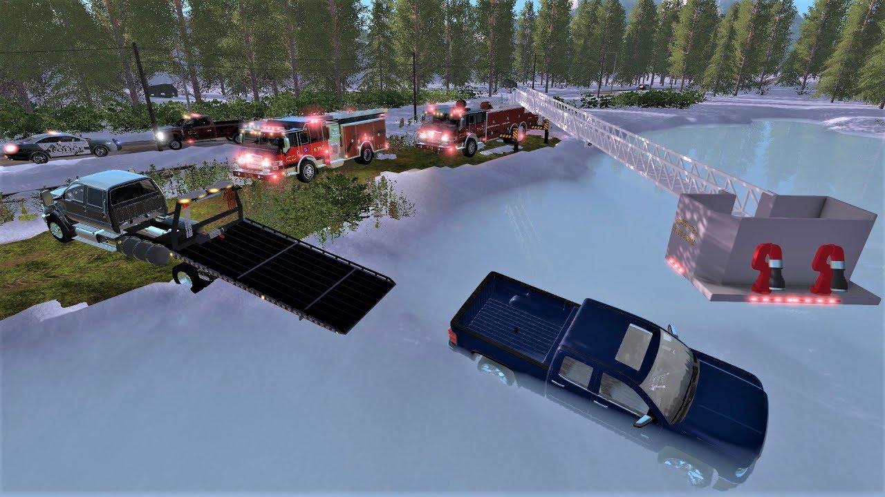 Farming Simulator 17 #26 Frozen Lake Ice Rescue - Fire Department Rescues Trapped Victim